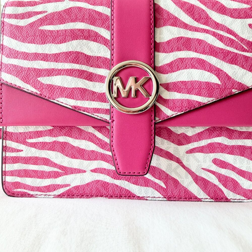 Michael Kors Greenwich Medium Flap Crossbody Bag Dragonfruit Pink - Picture 14 of 16